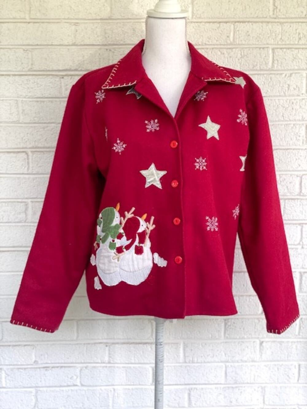 Vintage Take Two Clothing Co Christmas Snowman Wool Blend Jacket Red Women’s M